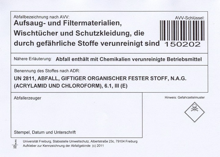 150202 - Mit Chemikalien verunreinigte Betriebsmittel